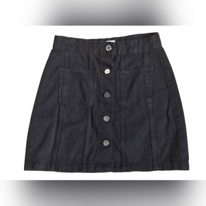 Zara TRF Black Denim Button Front Mini Skirt Pockets Size XS
